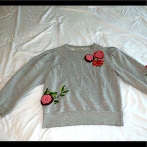 Zara Basic Gray Sweatshirt Flower Detail Medium